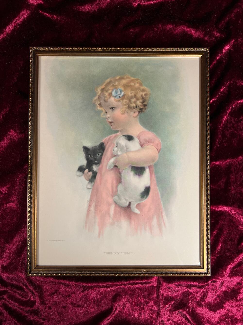 Vintage 1930s Framed Art Print – Bessie Pease Gutmann Friendly Enemies